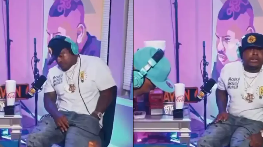 Shocking moment rapper fires gun in his pocket during live interview and then carries on filming